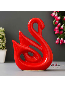 eCraftIndia - Red Resin Loving Swan Showpiece Decorative Bird Figurine Statue