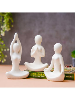 eCraftIndia - Ceramic Meditation Yoga Pose Statue Yoga Women Figurine Showpieces (Pack Of 3)