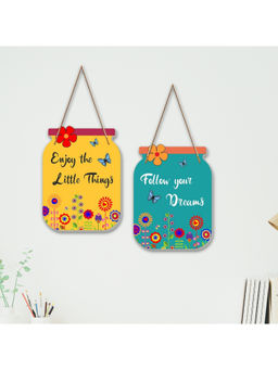 eCraftIndia - Enjoy the Little Things & Follow Your Dreams Quotes Wooden Wall Hangings (Pack of 2)