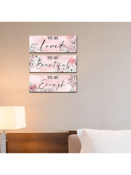 eCraftIndia - Positive Quotes Wooden Wall Hanging - You Are Loved Beautiful Enough (Pack of 3)