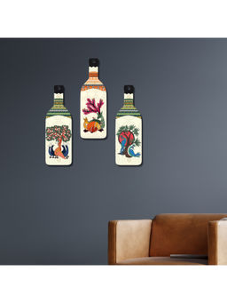 eCraftIndia - Madhubani Art Decorative Wooden Wall Hanging (Pack of 3)