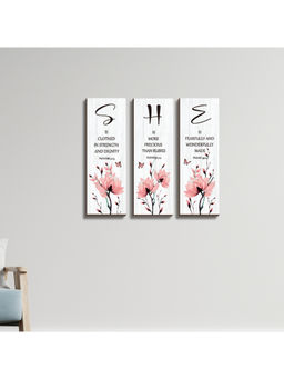 eCraftIndia - SHE Word Inspirational Floral Wooden Wall Hanging (Pack of 3)