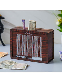 eCraftIndia - 10000 Rs Goal Tracker Brown Wooden Piggy Bank