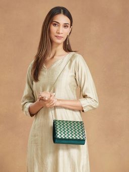 Fabindia - Women Green Brocade Clutch