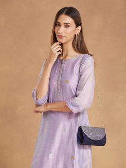 Fabindia - Women Navy Blue Polyester Woven Clutch