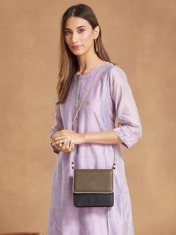 Fabindia - Women Black Polyester Woven Clutch