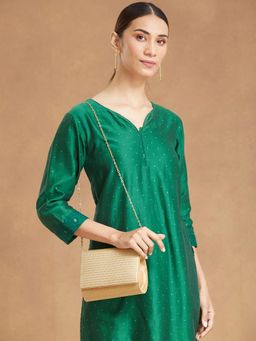 Fabindia - Women Gold Polyester Woven Clutch