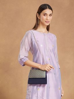 Fabindia - Women Navy Blue Polyester Woven Clutch