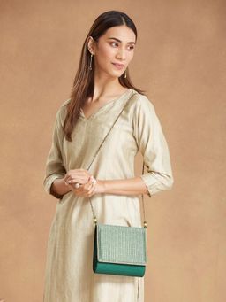 Fabindia - Women Green Polyester Woven Clutch