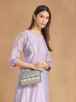 Fabindia - Women Grey Polyester Woven Clutch