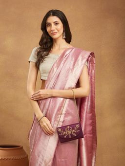 Fabindia - Women Purple Hand Embroidered Clutch