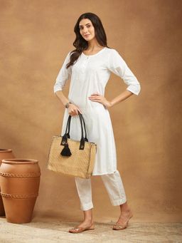 Fabindia - Women Beige Jute Textured Tote Bag