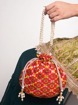 DRASTR - Women Red Embroidered Party Potli Bag