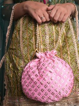 DRASTR - Women Pink Embellished Sequined Party Potli Bag