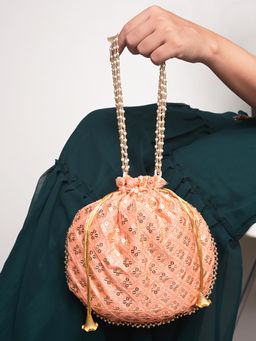 DRASTR - Women Peach Embellished Sequined Party Potli Bag