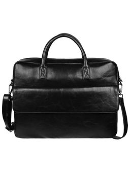 The House Of Ganges - Men Black 15 Inch Vegan Leather Laptop Bag with Detachable Strap (L)