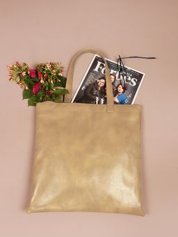 The House Of Ganges - Women Beige Vegan Leather Tote Bag (L)