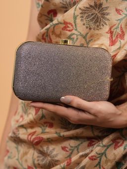 DRASTR - Women Grey Textured Party Clutch with Detachable Handle