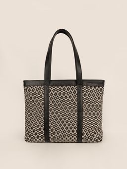 The House Of Ganges - Women Black and White Handloom Tote Bag (L)
