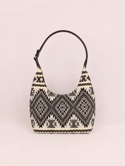 The House Of Ganges - Women Black and White Katie Handloom Shoulder Bag (S)