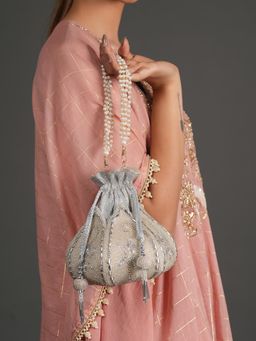 DRASTR - Women Beige Embellished Party Potli Bag