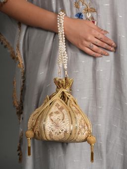 DRASTR - Women Gold Embellished Party Potli Bag