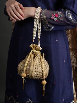 DRASTR - Women Gold Embellished Beads Party Potli Bag