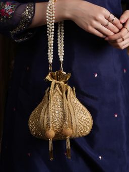 DRASTR - Women Gold Embellished Sequined Party Potli Bag