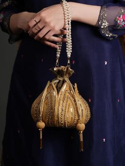 DRASTR - Women Gold Embellished Party Potli Bag
