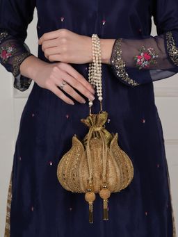 DRASTR - Women Gold Toned Embellished Sequined Potli Bag