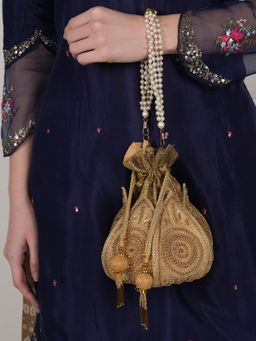 DRASTR - Women Gold Toned Embellished Beads Potli Bag