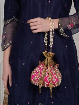 DRASTR - Women Pink Toned Embellished Beads Potli Bag