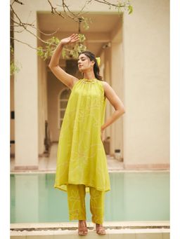 The Clothing Therapy - Yellow Halter Neck Kurta with Straight Pant