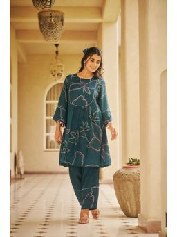 The Clothing Therapy - Teal Blue Yoke Kurta with Straight Pant