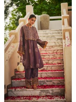 The Clothing Therapy - Deep Purple Square Yoke Circular Cut Kurta with Pant