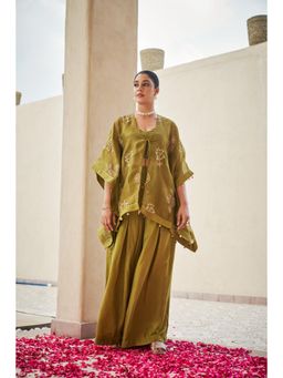 The Clothing Therapy - Lime Green Pleated Bustier with Palazzo and Kaftan