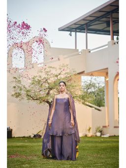 The Clothing Therapy - Deep Purple Cut Kurti with Palazzo and Dupatta