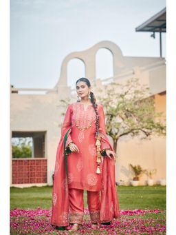 The Clothing Therapy - Cherry Red Kurta with Straight Pant and Dupatta
