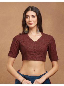 Fabindia - Brown Cotton Bagh Geometric Printed Stitched Blouse