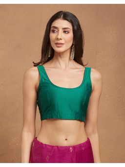 Fabindia - Green Cotton Silk Stitched Blouse