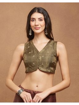 Fabindia - Green Metalic Fiber and Silk Embroidered Stitched Blouse