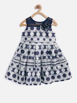 Buy Nautinati Girls Navy Blue Polka Dot Patterned Fit and Flare Dress ...