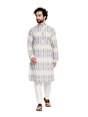 White - IKAT WEAVE COTTON LONG KURTA 04