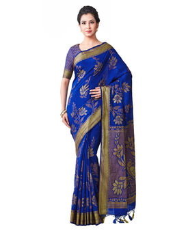 Mimosa - Silk Blue Saree With Blouse Piece