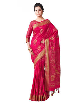 Mimosa - Silk Pink Saree With Blouse Piece
