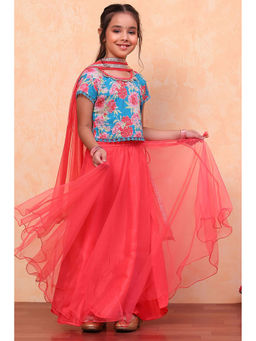 Biba - Girls Pink Floral Blouse and Lehenga with Dupatta (Set of 3)