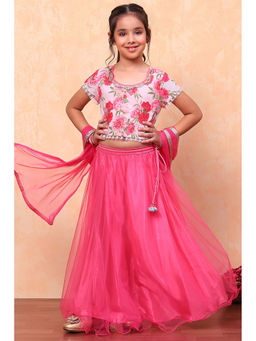 Biba - Girls Pink Blouse and Lehenga with Dupatta (Set of 3)