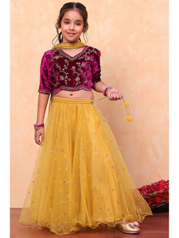 Biba - Girls Purple Straight Blouse and Lehenga with Dupatta (Set of 3)