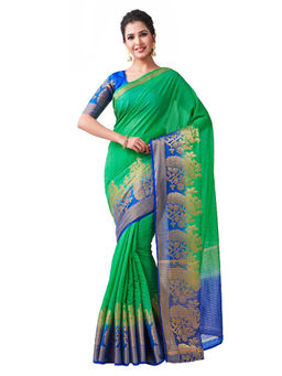 Mimosa - Linen Green Saree With Blouse Piece
