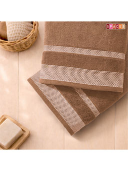 SPACES - Brown Hygro Cotton 600 Gsm Dobby Weave Solid Premium Bath Towels